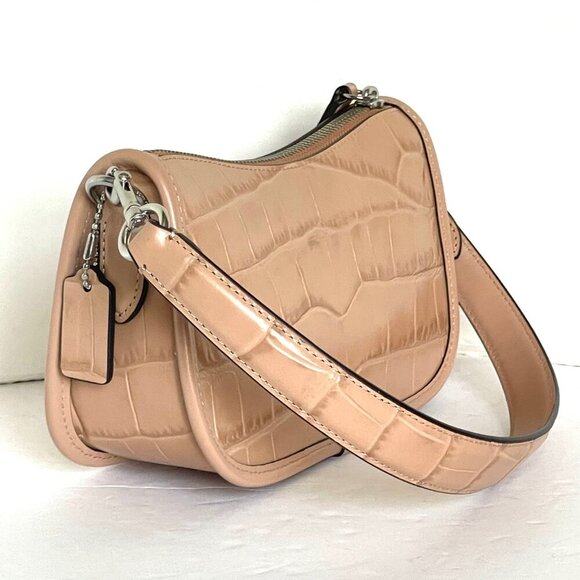 Coach Swinger Bag 20 Croc Embossed Leather Buff Shoulder Bag 80s CP024 Beige - Picture 2 of 10